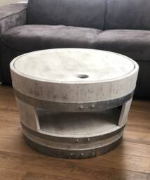 Wine Barrel Coffee Table With Wooden Lid & Shelf Shabby White
