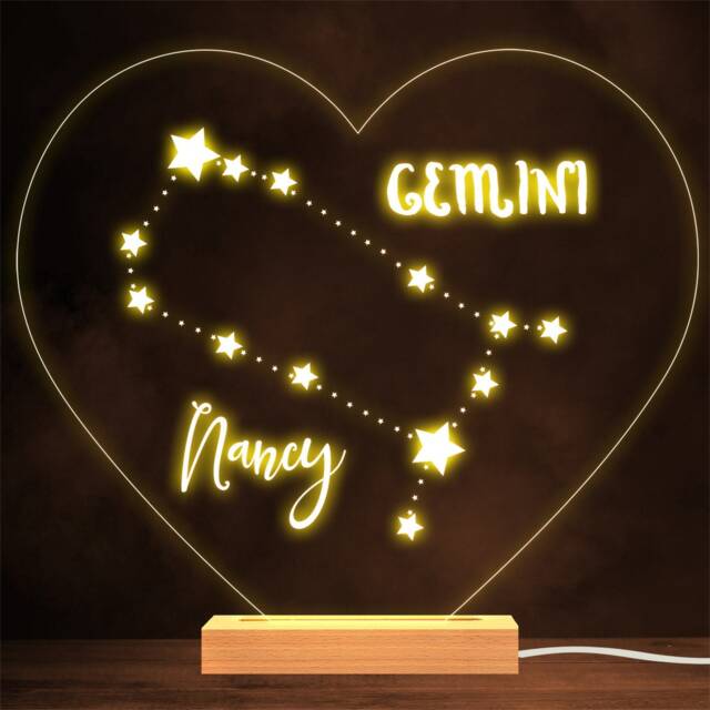 Constellations Zodiac Sign Gemini Personalised Gift Lamp Night Light - image 1