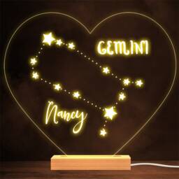 Constellations Zodiac Sign Gemini Personalised Gift Lamp Night Light - thumbnail 1