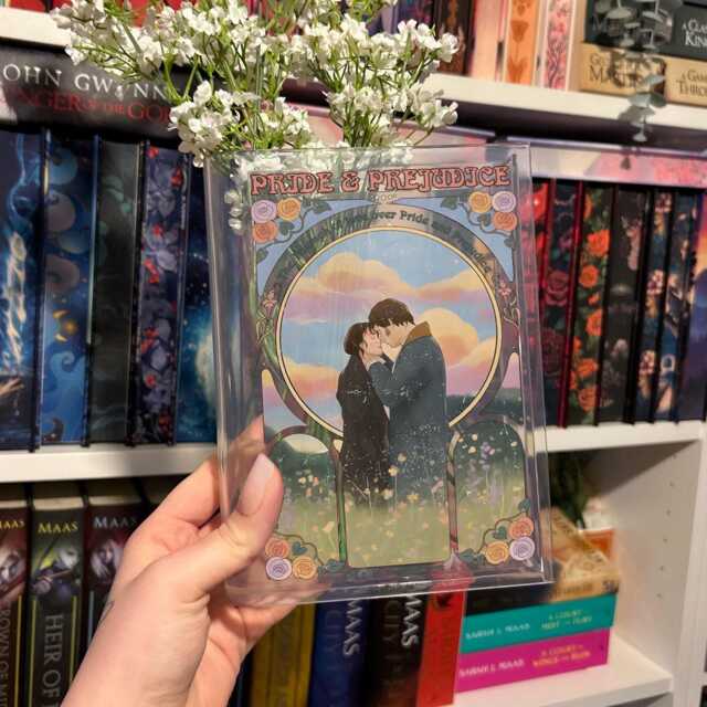 Pride & Prejudice Book Vase, Romantic Acrylic Classic Couple Illustration Shaped Jane Austen Decor - image 1