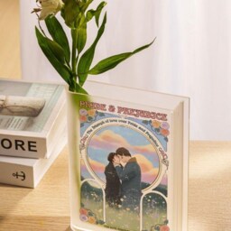 Pride & Prejudice Book Vase, Romantic Acrylic Classic Couple Illustration Shaped Jane Austen Decor - thumbnail 2