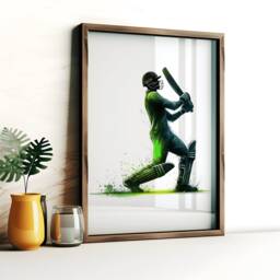 Cricket Batsmen Art Set - 3 Green Prints - Watercolour Wall Gift For Lover Boys Bedroom Artwork Room Decor Poster - thumbnail 3