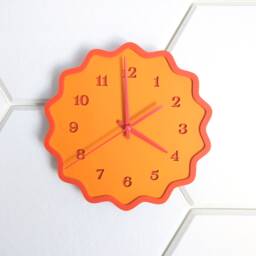 Fluted Geometric Acrylic Wall Clock With Numbers - Orange & Melon