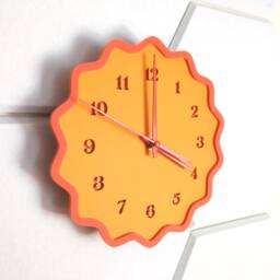 Fluted Geometric Acrylic Wall Clock With Numbers - Orange & Melon - thumbnail 3