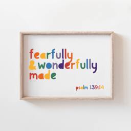 Fearfully & Wonderfully Made Print, Christian Nursery Prints, Wall Art, Scripture Rainbow Bible Verse Print - thumbnail 1