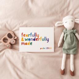 Fearfully & Wonderfully Made Print, Christian Nursery Prints, Wall Art, Scripture Rainbow Bible Verse Print - thumbnail 3
