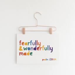 Fearfully & Wonderfully Made Print, Christian Nursery Prints, Wall Art, Scripture Rainbow Bible Verse Print - thumbnail 2