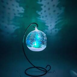 Hand Painted Christmas Tree Glass Candle Holder With Metal Stand - thumbnail 4