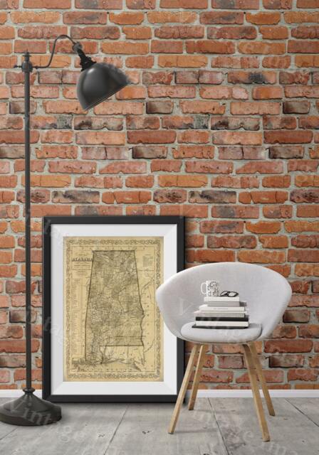 Alabama Map Antique Of Restoration Decorator Style Map Large Old Wall Home Decor Office Art Print - image 1
