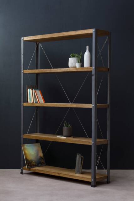 Konk ??? Classic Industrial Bookcase [Five Shelf] Bespoke Sizes Available Modern Oak & Steel Tension Wire Shelving Unit - image 1