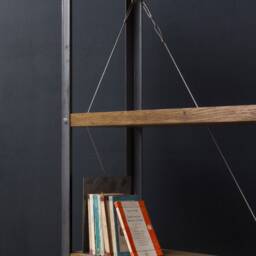 Konk ??? Classic Industrial Bookcase [Five Shelf] Bespoke Sizes Available Modern Oak & Steel Tension Wire Shelving Unit - thumbnail 2