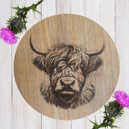 Engraved Bamboo Highland Cow Candle Lid, Rustic Wood Cover, Personalised Gift - thumbnail 2