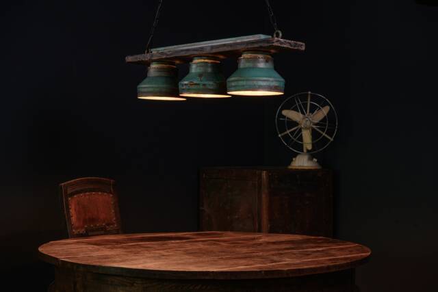 Industrial Lighting , Copper Lamp , Patina Light Fixture , Rustic Chandelier Farmhouse , Pendant Light, Three Bulbs - image 1