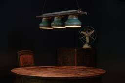 Industrial Lighting , Copper Lamp , Patina Light Fixture , Rustic Chandelier Farmhouse , Pendant Light, Three Bulbs - thumbnail 1