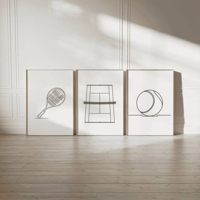 Minimal Tennis Print Set - 3 Boys Bedroom Posters - Sport Wall Art Kids Room Decor Gift Line Artwork Girls Gifts Player - image 1
