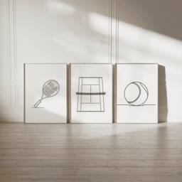 Minimal Tennis Print Set - 3 Boys Bedroom Posters - Sport Wall Art Kids Room Decor Gift Line Artwork Girls Gifts Player - thumbnail 1