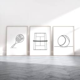 Minimal Tennis Print Set - 3 Boys Bedroom Posters - Sport Wall Art Kids Room Decor Gift Line Artwork Girls Gifts Player - thumbnail 2