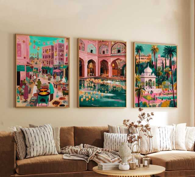 Set Of 3 Lahore Posters, Pakistan Travel Wall Art, City Landscape Print Set, Modern Artwork, Cultural Home Decor, Warm Earth Tone Style - image 1