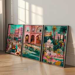 Set Of 3 Lahore Posters, Pakistan Travel Wall Art, City Landscape Print Set, Modern Artwork, Cultural Home Decor, Warm Earth Tone Style - thumbnail 3