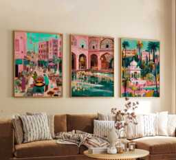 Set Of 3 Lahore Posters, Pakistan Travel Wall Art, City Landscape Print Set, Modern Artwork, Cultural Home Decor, Warm Earth Tone Style