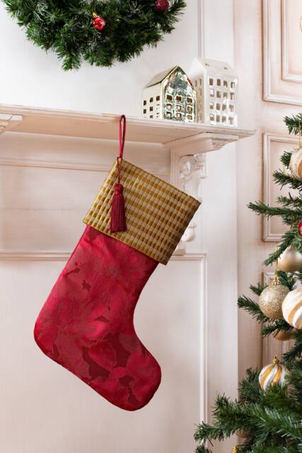 Burgundy Christmas Stocking With Gold Cuff - image 1