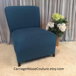 Slipcover Teal Suede Chair Cover For Armless Chair, Slipper Accent Parsons Side Many Colors - thumbnail 2
