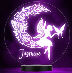 Moon Roses Fairy Butterfly Round Personalised Colour Change Lamp Night Light - thumbnail 1