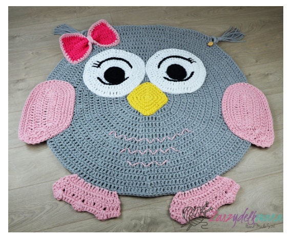 Crochet Owl Rug Handmade Cotton Baby Play Mat, Nursery Decor - image 1