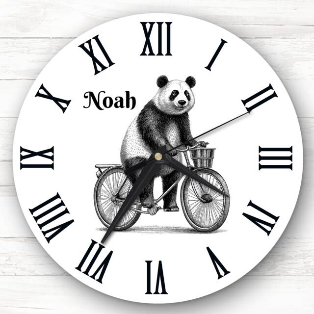 Panda On Bike Personalised Gift Clock - image 1