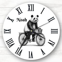Panda On Bike Personalised Gift Clock - thumbnail 1