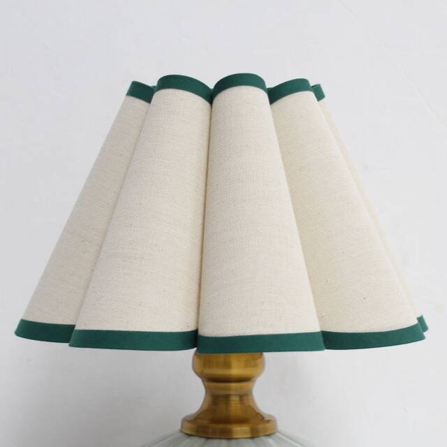 Handmade Burlap Scallop Lamp Shade Green Trim, Custom Made For Home Gift-5# - image 1