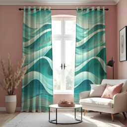 Teal Wave Curtains, Ocean Abstract Pattern Aqua Blue Modern Drapes, Custom Made Eyelet Or Rod Pocket Panels, Coastal Home Decor - thumbnail 3