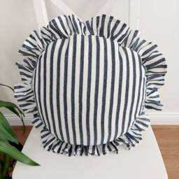Bohemian Striped Linen Pillow Cover Round Frill Edge Accent - thumbnail 1