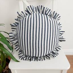 Bohemian Striped Linen Pillow Cover Round Frill Edge Accent - thumbnail 2