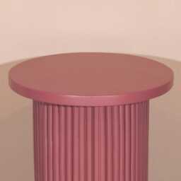 Hand Carved Damson Wooden Reeded Fluted Round Top Occasional End Table Side - thumbnail 3