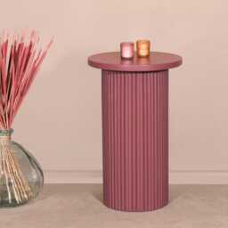 Hand Carved Damson Wooden Reeded Fluted Round Top Occasional End Table Side