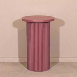 Hand Carved Damson Wooden Reeded Fluted Round Top Occasional End Table Side - thumbnail 2