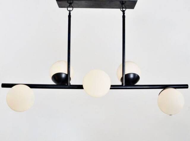 Linear Brass Chandelier, Modern Trapeze Pendant Light, Kitchen Island Lighting - image 1