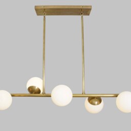 Linear Brass Chandelier, Modern Trapeze Pendant Light, Kitchen Island Lighting - thumbnail 2