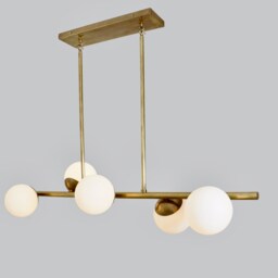 Linear Brass Chandelier, Modern Trapeze Pendant Light, Kitchen Island Lighting - thumbnail 3