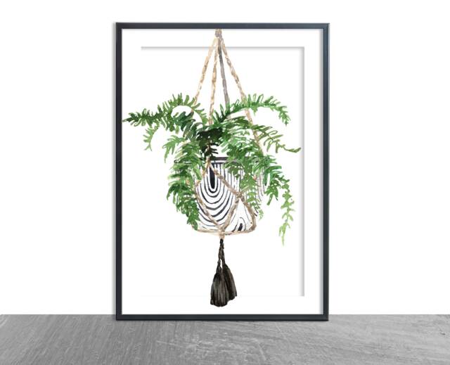 Botanical House Plant Poster, Print, Plants Poster, Succulents, Hanging Pots Lady, Lover Gift