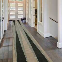 Handmade Block Print Cotton Runner Rug, Green Striped Kilim - thumbnail 3