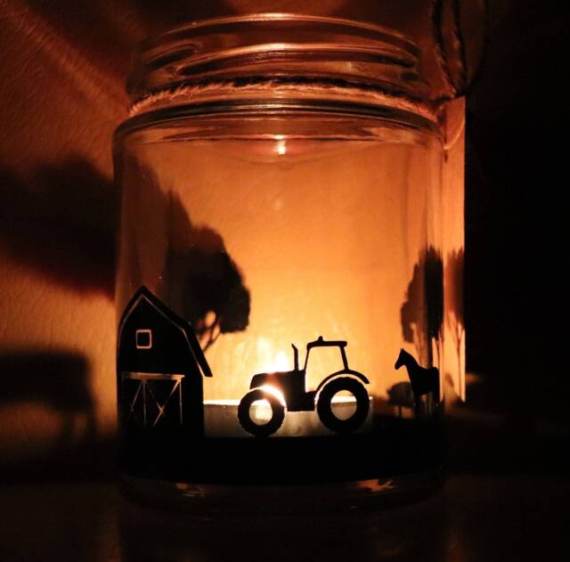 Farm/Countryside Silhouette Jar - Tealight Holder Storage Jar. Themed Candle Holder. Farmer Gift. Stocking Filler - image 1