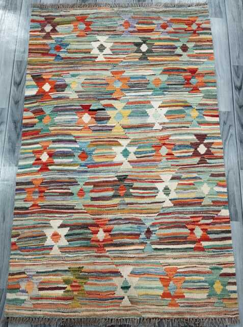 Nordic Kilim Rug, Modern Artisan Scandinavian Afghan Turkish Abstract Art Wool Rug 149x91 cm - image 1