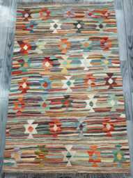 Nordic Kilim Rug, Modern Artisan Scandinavian Afghan Turkish Abstract Art Wool Rug 149x91 cm - thumbnail 1