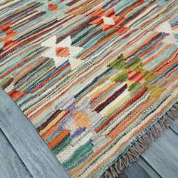 Nordic Kilim Rug, Modern Artisan Scandinavian Afghan Turkish Abstract Art Wool Rug 149x91 cm - thumbnail 2