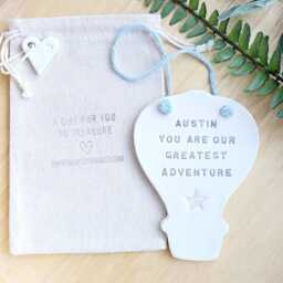 You Are Our Greatest Adventure, Hot Air Balloon New Baby Gift, Dream Big Nursery Decor, Newborn You're So Loved Clay Keepsake - thumbnail 3