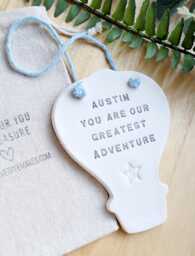 You Are Our Greatest Adventure, Hot Air Balloon New Baby Gift, Dream Big Nursery Decor, Newborn You're So Loved Clay Keepsake - thumbnail 1