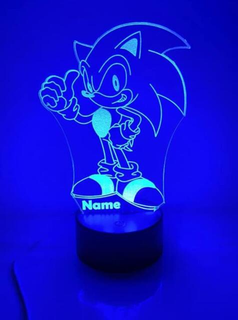 Personalised Sonic Night Light - Children's Light Game Room Boys Night Led Girls Birthday Active - image 1
