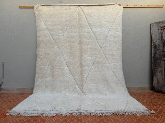 Handmade Berber Beni Ourain Rug Moroccan Lamb Wool Rug - 6.7 X 9.6 Ft - image 1